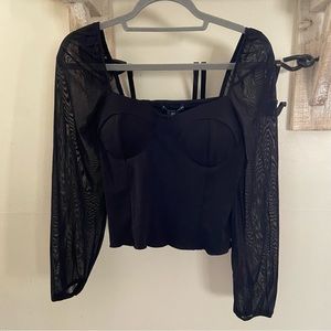 Sincerely Jules black bustier style sheer balloon sleeve top